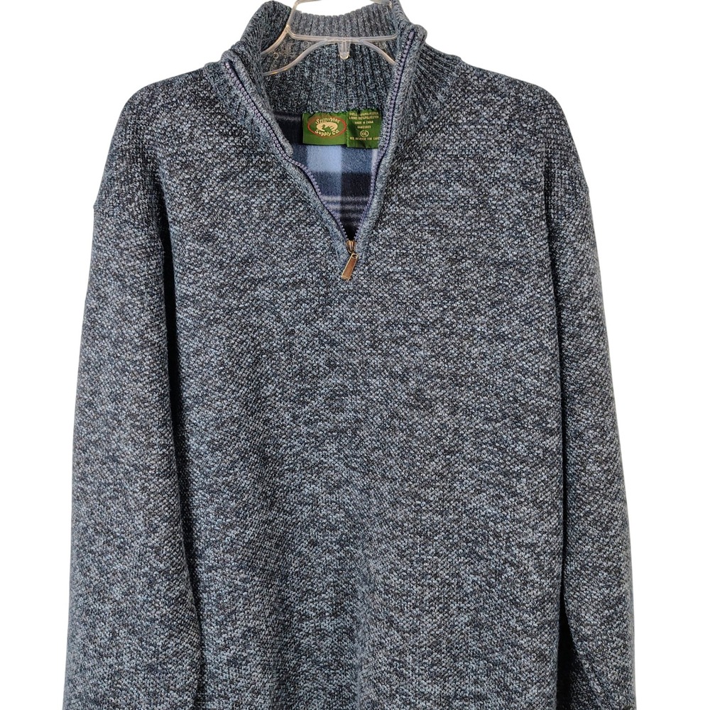 Stillwater Supply Co Mens XXL Quarter Zip Sweater Blue Marled Fleece Lined Cabin